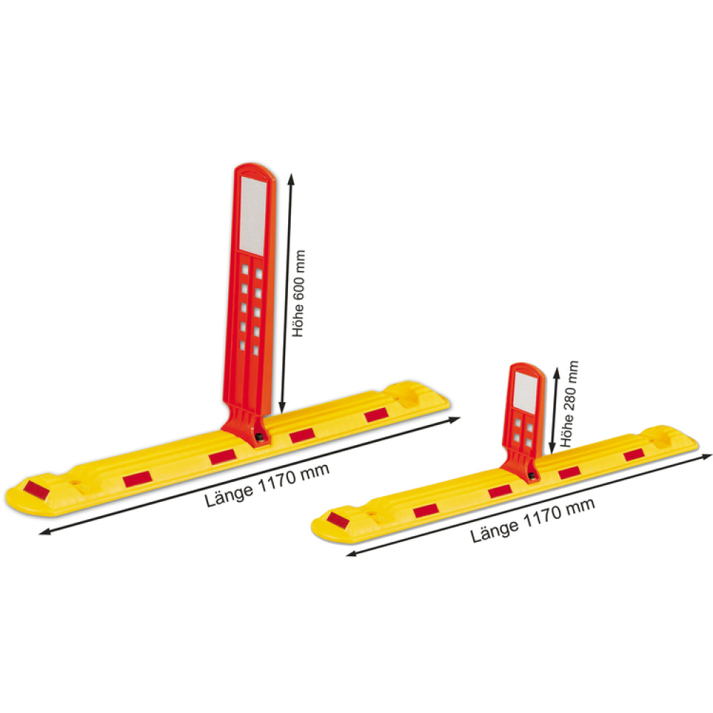 Technische Ansicht: Leitschwelle -Road- Länge 1170 mm, mit Sichtzeichen und Reflexstreifen (v.l. Art. 12877, 12876)