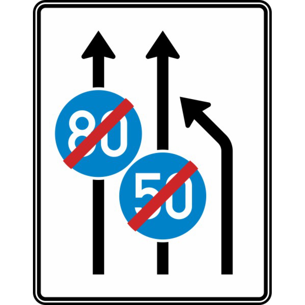 Anwendungsbeispiel: VZ Nr. 535-11 Einengungstafel ohne Gegenverkehr, Einzug rechts, Ende der Mindestgeschwindigkeit