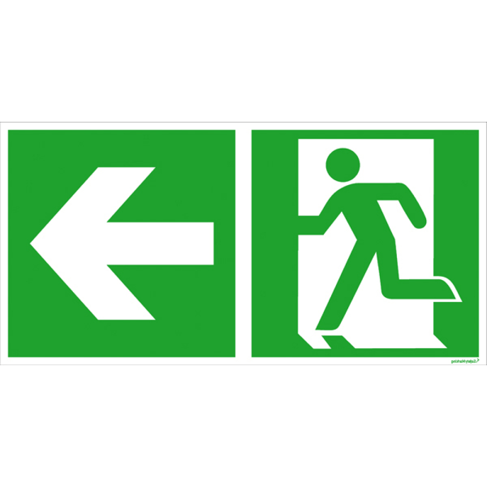 Modellbeispiel: Rettungsschild Notausgang (links) mit Richtungspfeil links  (Art. 38.0088)