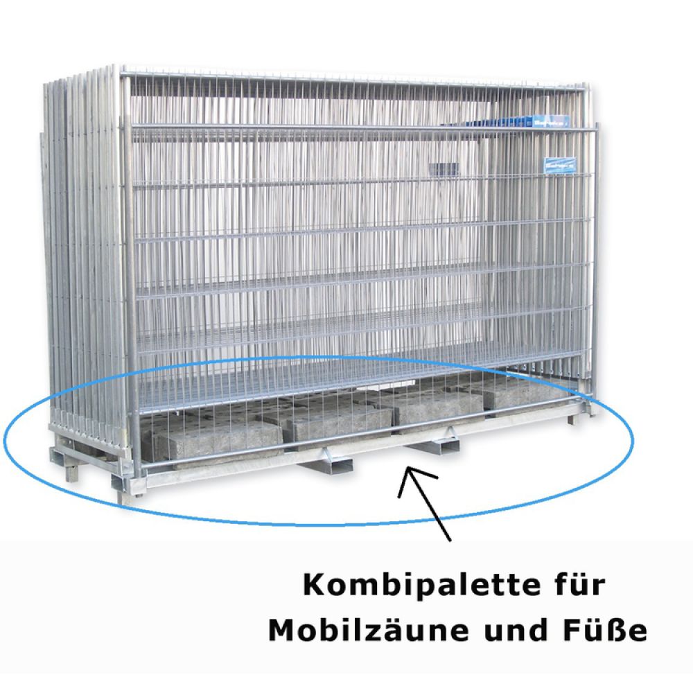 Anwendungsbeispiel: Kombipalette für Bauzäune (Art. 3b211k) Bauzäune und Füße nicht im Lieferumfang enthalten