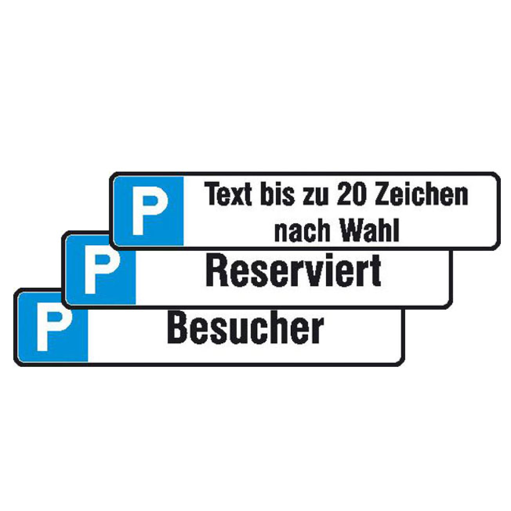 Modellbeispiele: Parkplatzschilder, verschiedene Ausführungen (v.o. Art. 11.5541, 11.5545, 11.5530)