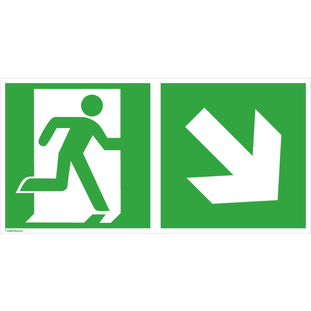 Modellbeispiel: Rettungsschild Notausgang (rechts) mit Richtungspfeil rechts abwärts (Art. 38.3042)